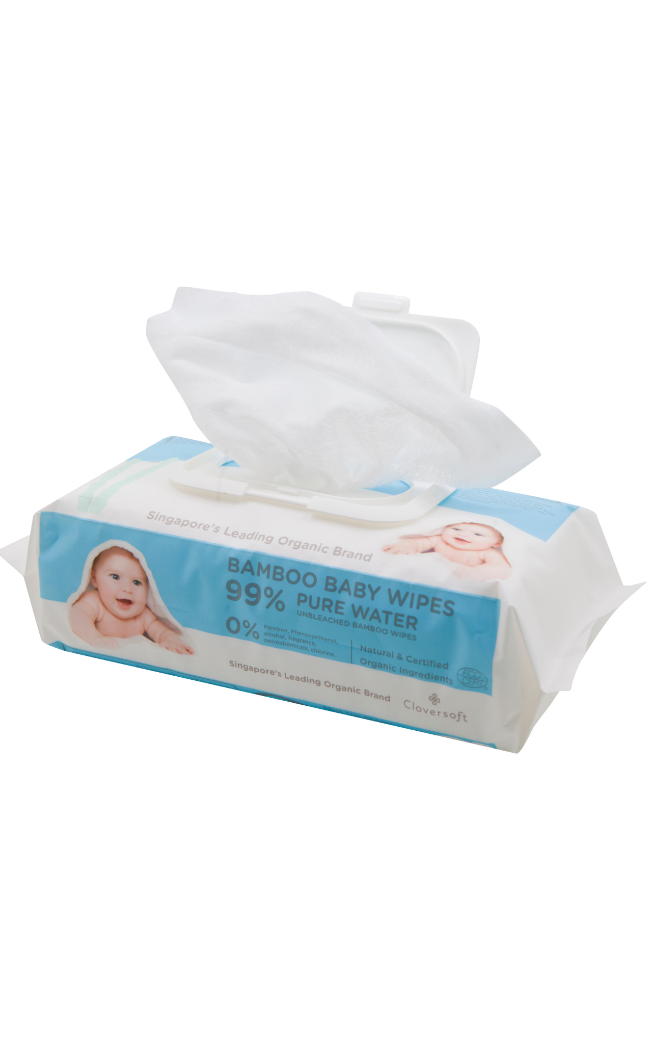 Cloversoft Baby Wipes (Unbleached Bamboo Pure Water Organic Baby Wipes 3 X 70 Sheets) - Bundle of 2