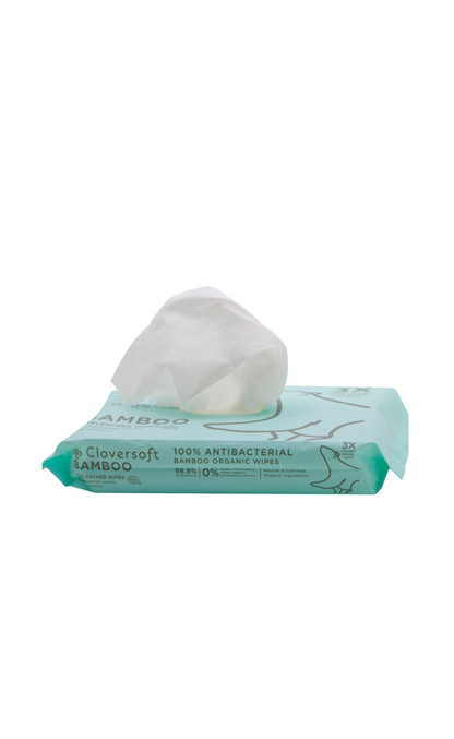 Cloversoft Unbleached Bamboo 99.9%  - Antibacterial Organic Wipes (40 Sheets per pack) - Bundle of 10
