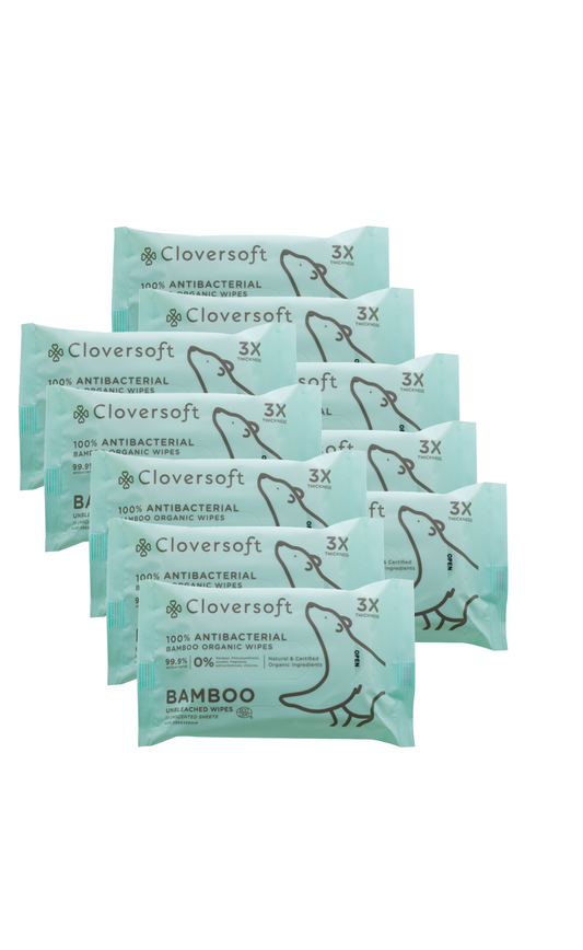 Cloversoft Unbleached Bamboo 99.9% Antibacterial Organic Wipes 15 Sheets - Bundle of 10